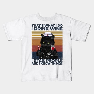 Cat Nurse Coffee Drink Coffee Stab People Kids T-Shirt